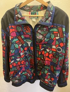 Retro High Intensity Windbreaker Jacket Women's XL Zip Nylon Trippy Sun Glass - Picture 1 of 21