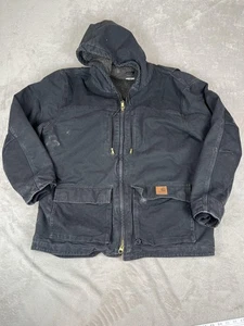 Carhartt Jacket Mens XL Black Hooded Full Zip Sherpa Lined Workwear C95 BLK - Picture 1 of 19
