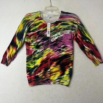 Joseph A cardigan sz S celestial neon art to wear colorful button up MSRP $68 - Image 1 of 4