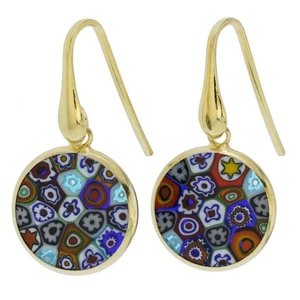 Pendientes colgantes redondos multicolores Millefiori de cristal de Murano italiano cristal de Venecia - Imagen 1 de 7