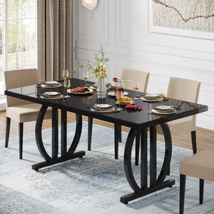 Rectangle Dining Table for 4-6 People, Modern Large Kitchen Dinner Table, Black - Picture 1 of 11