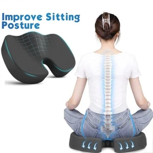 Seat Cushion, Memory Foam Chair Pad for Back Tailbone Pain Relief Black - Picture 1 of 6