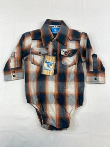 Boys Infant 6 Month Romper BodysuitPlaid Flannel Cowboy Hardware Western Country - Picture 1 of 5