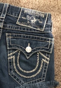 Pantalones Cortos De Colección TRUE RELIGION 29 Mujeres Azul Billy T Denim Lavado Medio Jean Corte FRAY - Imagen 1 de 14