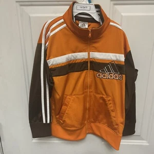 Adidas Orange And Brown Track Jacket 3 Stripe Full Zip Unisex Size 7 Browns Cle - Picture 1 of 5