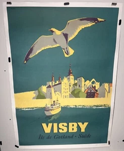 Original Vintage Reiseplakat Gotland Visby Schweden 1956 auf Leinen - Bild 1 von 9