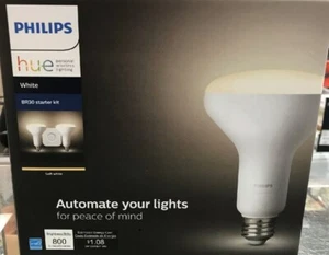 PHILIPS Hue White LED Smart Wireless Brand NEW STARTER KIT w/ (2) BR30 Bulbs! - Picture 1 of 5