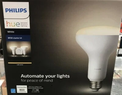 PHILIPS Hue White LED Smart Wireless Brand NEW STARTER KIT w/ (2) BR30 Bulbs! - Image 1 of 4