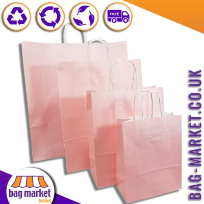 Pink Paper Carrier Bags with Twist Handles, Strong Gift Bags, Party, Pastel - Image 1 of 4