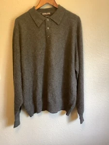 Kirkland Signature 100% Cashmere Sweater Collared Polo Pullover Gray SZ XXL - Picture 1 of 5
