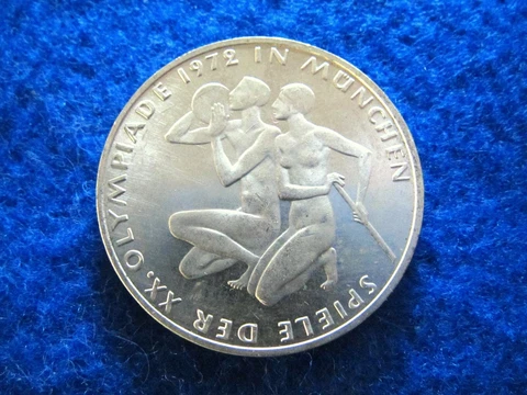 1972 Germany Silver 10 Mark - Munich Olympics - Bright Lustrous Uncirculated Cover