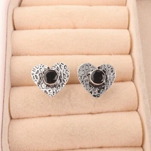 Black Onyx Stone Drop Engagement Root Chakra Unique Earrings 925 Sterling Silver - Picture 1 of 6