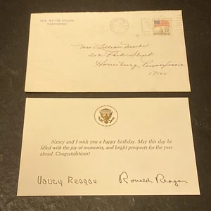 SOBRE DE LA CASA BLANCA RONALD + NANCY REAGAN FIRMADO TARJETA DE DESEOS DE CUMPLEAÑOS 1986 - Imagen 1 de 7