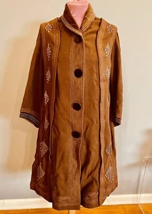 Antique Edwardian Brown Wool and Velvet Winter Coat Soutache / Passementerie - Picture 1 of 11