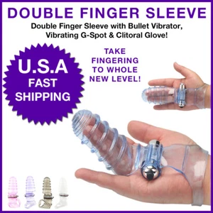 Double Finger Sleeve with Bullet Vibrator Vibrating G-Spot & Clitoral Glove - Picture 1 of 33