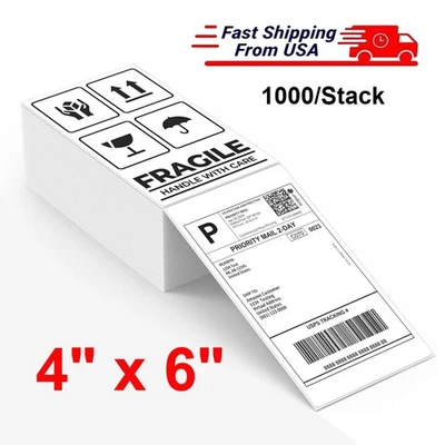 4"x6" Fanfold Direct Thermal Shipping Labels for Zebra and Rollo Printers - Image 1 of 4