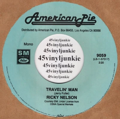 Ricky Nelson NM 45 rpm "Travelin' Man" b/w "Lonesome Town" Foto 1 de 2