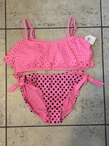 NEW Justice Teen Girl 16 Pink Cutout Flounce Polka Dot Bikini Pads 2 Pc Swim NEW - Picture 1 of 10