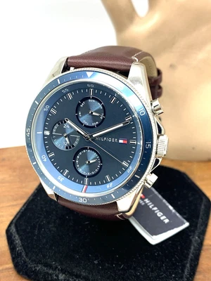 Tommy Hilfiger Reloj Hombre 1791837 Parker Cuarzo Esfera Azul Cuero Marrón 44mm Foto 1 de 4