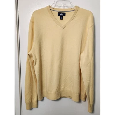 Lands' End Mens 100% Cashmere V-Neck Sweater Butter Yellow Lrg 42-44 Long Sleeve - Image 1 of 4