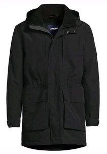 Lands End Mens Black Squall Parka  Detachable Hood Waterproof Size Large Tall - Picture 1 of 8