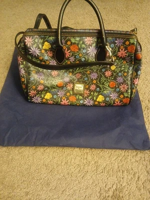 Dooney Vintage Black Floral Rainbow Zipper Classic Barrel Satchel Shoulder Strap - Image 1 of 4
