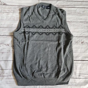 Chaps Men’s Sweater Vest Large Gray Knit Geometric Pattern Sleeveless EUC - Picture 1 of 4