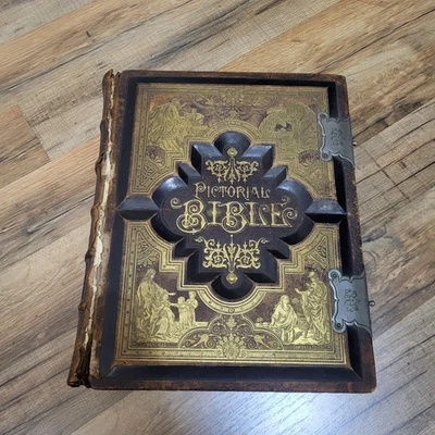 Vintage 1882 Holy Bible Pictorial Family Parallel Testament 2000 Illustrations Foto 1 de 4