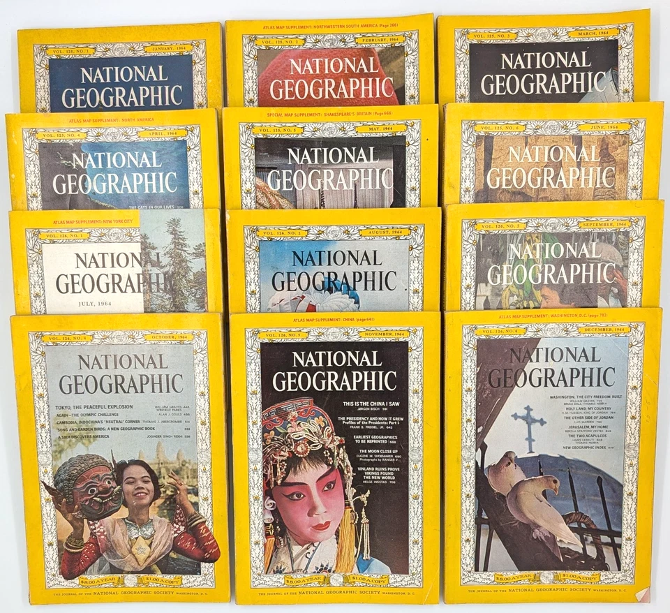 Vintage 1964 National Geographic Magazines and Map Supplements - Your Choice! Foto 1 de 1