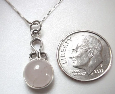 Colgante redondo de cuarzo rosa de plata de ley 925 pequeño recibirás el artículo exacto Foto 1 de 3