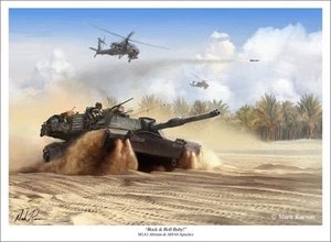 "¡Rock and Roll Baby!" Impresión Giclee Mark Karvon - M1A1 Abrams y AH-64 Apaches - Imagen 1 de 1