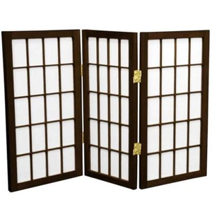 Oriental Furniture Room Divider 26"X36"X1" 3-Panel+Foldable+Wood Frame Brown - Picture 1 of 3