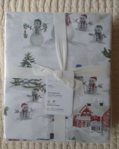 NEW Pottery Barn  SNOWMAN Organic Cotton Sheet Set FULL Christmas Holiday Winter - Picture 1 of 9