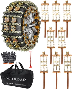 Adjustable Tire Chains for Cars/Suvs/Pickup, 8.7-11.1 Inch, 8 Pcs - Picture 1 of 12