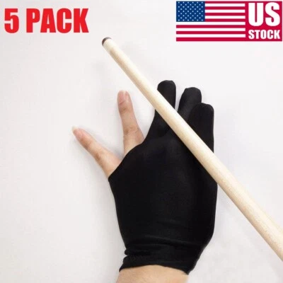 5 Pack 3 Fingers Left Hand Billiard Cue Pool Gloves Snooker Nylon Accessory USA