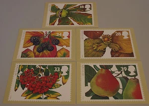 Juego de 5 tarjetas PHQ 155 1993 frutas y hojas de otoño con estampillas FDI/SHS - Imagen 1 de 5