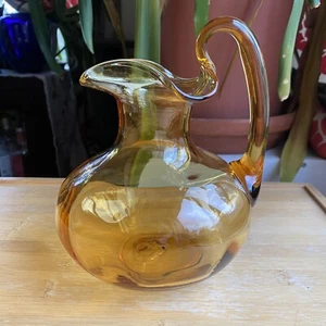 Blenko Glass Dark Jonquil Gold Optic Pitcher Wayne Husted Design Rare - Picture 1 of 11