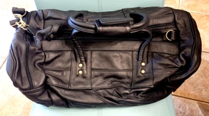 Chicago Northwestern Railroad Large Duffle Bag Black Leather Vintage USA - Picture 1 of 4