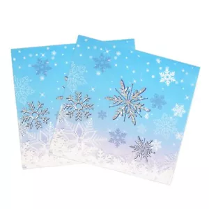 Christmas Snowflake Dinner Napkins Disposable Blue Luncheon Paper Napkins Snow T - Picture 1 of 7