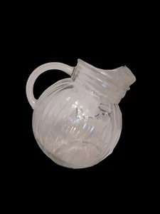 Vintage Clear Ribbed Large Glass Tilt Ball Pitcher with Ice Lip MCM Retro  - Picture 1 of 7
