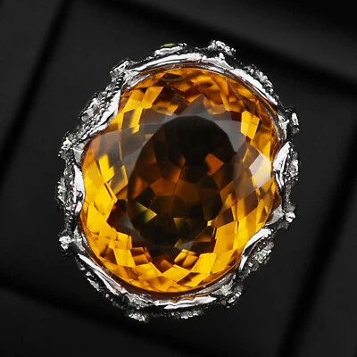 Anillos Palmeira Amarillo Citrino Ovalados 27Ct Plata de Ley 925 Hechos a Mano Talla 7.5 Foto 1 de 4