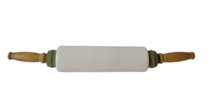 Vintage Imperial Mfg Co. Milk Glass Green Wood Handle Rolling Pin READ - Picture 1 of 8