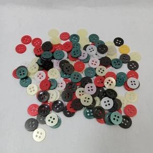 150 Small Shiny Four Hole Buttons lot Red Green Light Yellow White Black & Pink - Picture 1 of 11