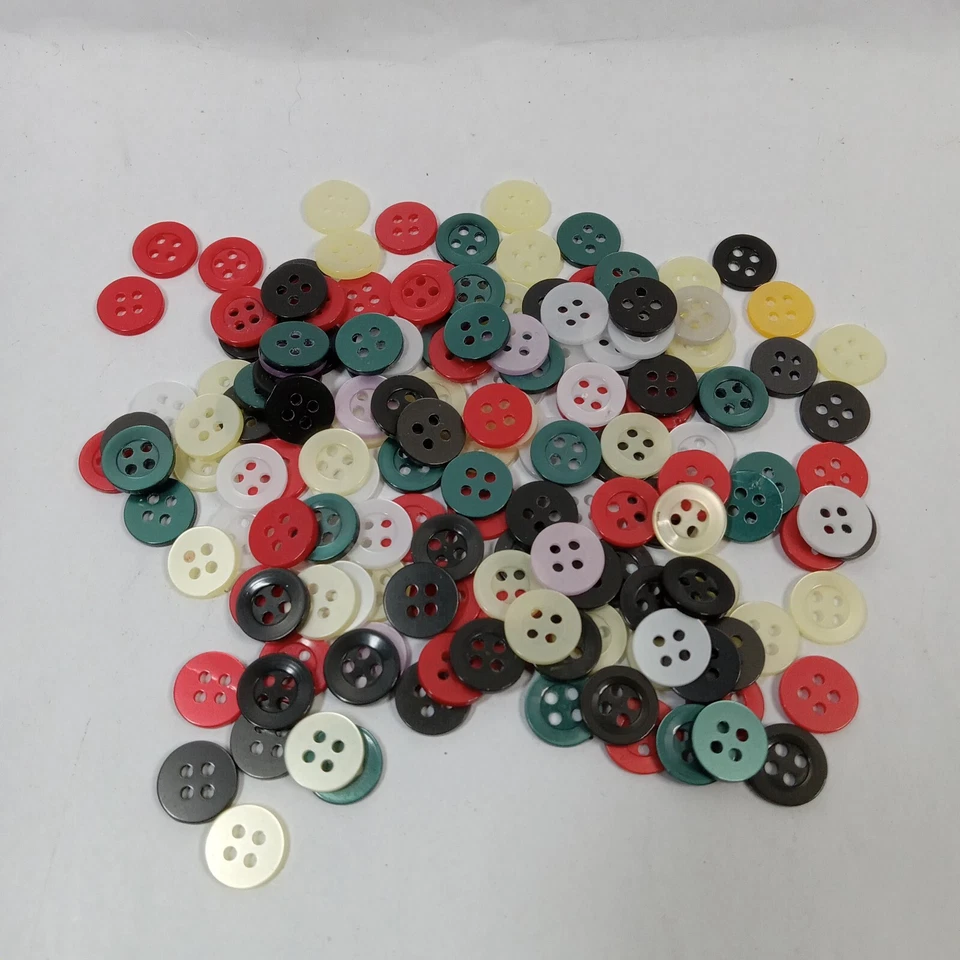 150 Small Shiny Four Hole Buttons lot Red Green Light Yellow White Black & Pink - image 1 of 4