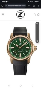 Sold out Zelos Aurora Field 38mm Bronze FKM rubber strap Green Aventurine Miyota - Picture 1 of 2
