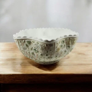 Antique Milk Glass Bowl Tree of Life Pattern by Challinor Taylor Glass Co 1880s - Picture 1 of 8
