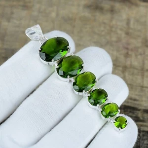 Peridot Gemstone Long Pendant 925 Sterling Silver Jewelry For Easter Gifts - Picture 1 of 4