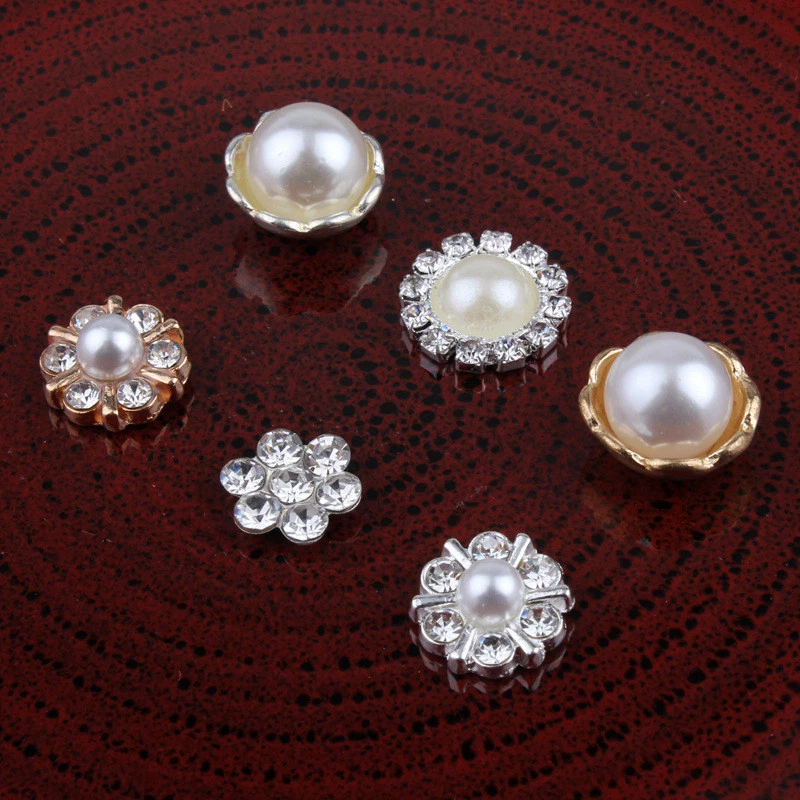 30pcs Metal Rhinestone Button Alloy Crystal Flatback Pearl Buttons - Image 1 of 4