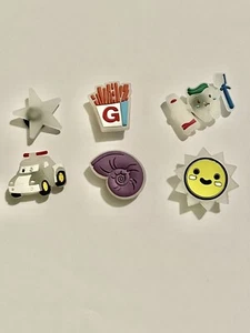 Croc Charms Set of 6 Glow In Dark Sun Police Car Snail Shell Star Fries Tooth-G - Picture 1 of 4