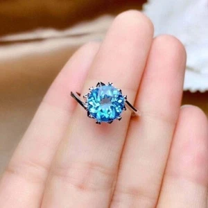 Natural London Blue Topaz Or Moissanite Cocktail Women's Ring in 10k White Gold - Picture 1 of 3